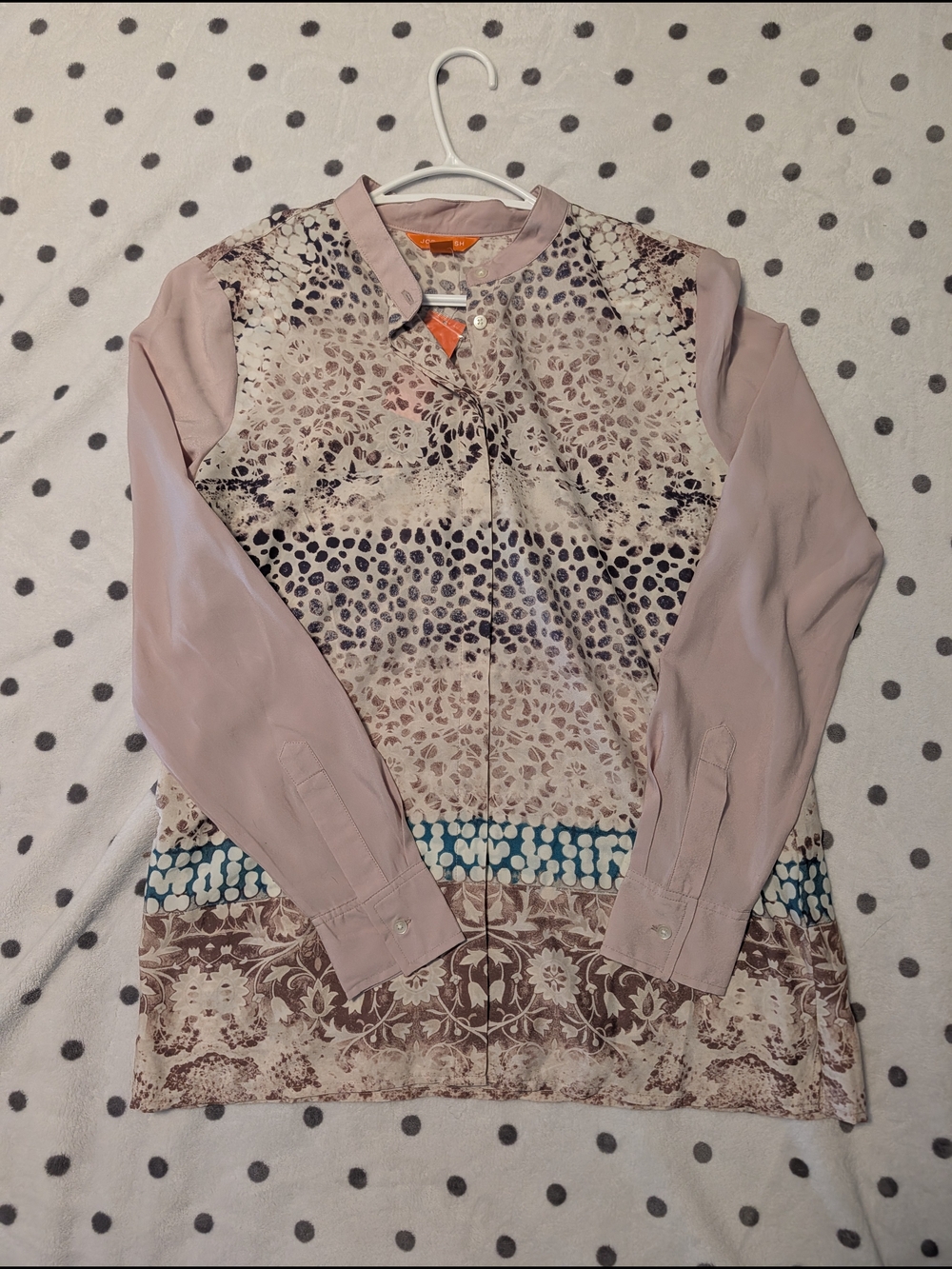 Joe Fresh Blush Collar Cream Printed Button Blouse